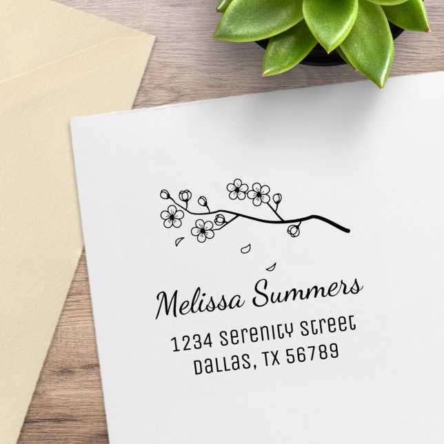 Branch with Blossoms and Petals Return Address Rubber Stamp (Creator Uploaded)