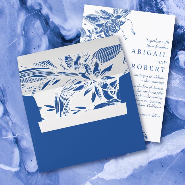 Branch with blue and white flowers wedding envelope (Creator Uploaded)