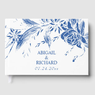Branch with blue and white flowers wedding guest book