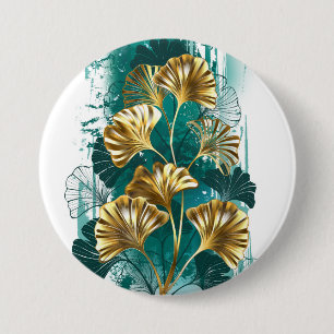 Branch with Golden Leaves Ginko Biloba 7.5 Cm Round Badge