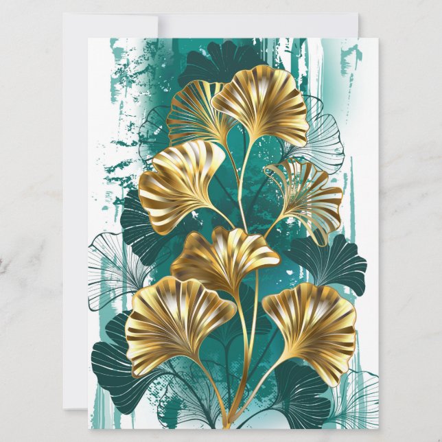 Branch with Golden Leaves Ginko Biloba Announcement (Front)