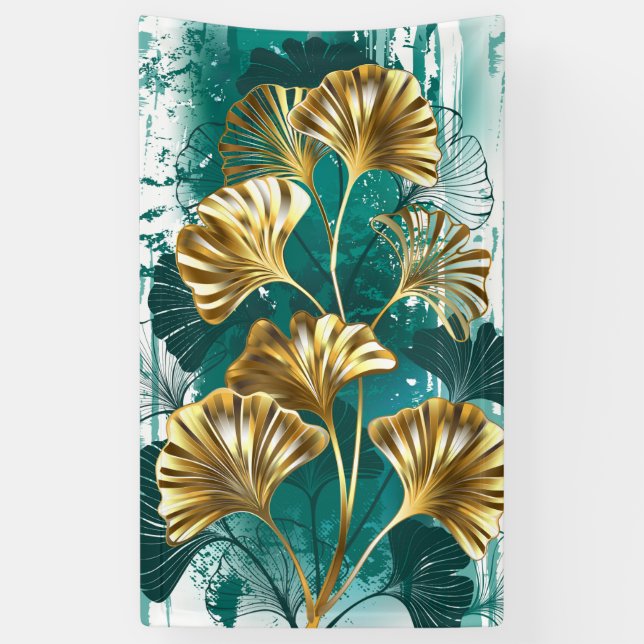 Branch with Golden Leaves Ginko Biloba Banner (Vertical)