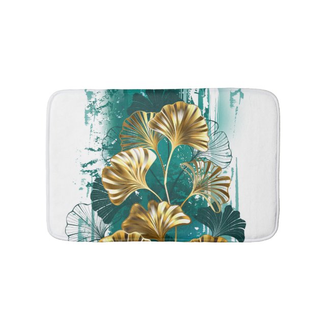 Branch with Golden Leaves Ginko Biloba Bath Mat (Front)