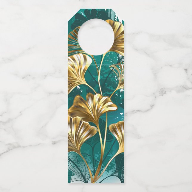Branch with Golden Leaves Ginko Biloba Bottle Tag (Front)