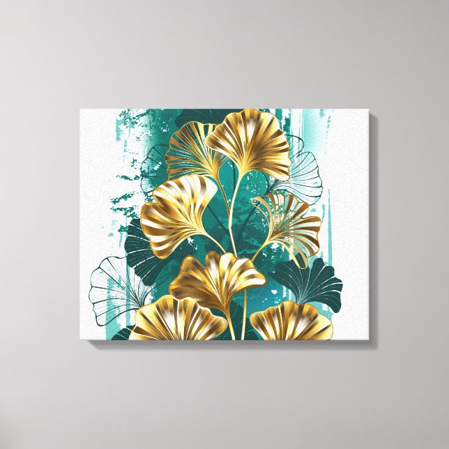 Branch with Golden Leaves Ginko Biloba Canvas Print (Front)