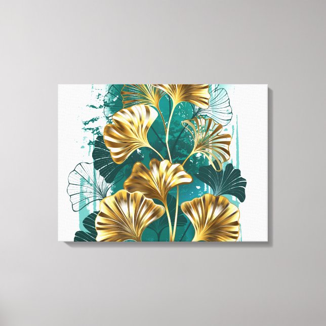 Branch with Golden Leaves Ginko Biloba Canvas Print (Front)