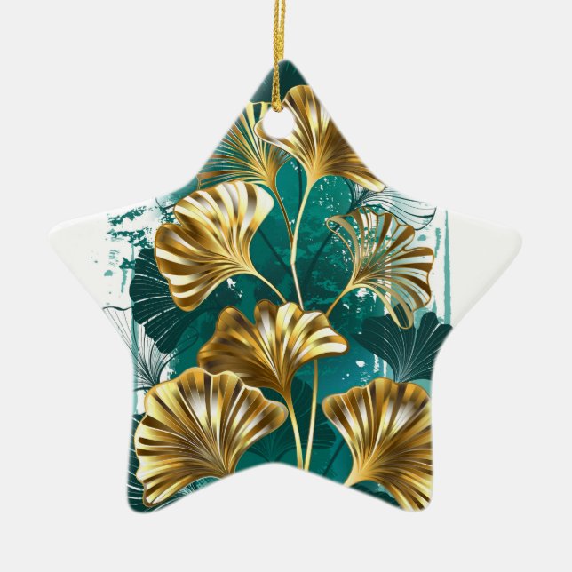 Branch with Golden Leaves Ginko Biloba Ceramic Tree Decoration (Front)