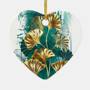 Branch with Golden Leaves Ginko Biloba Ceramic Tree Decoration