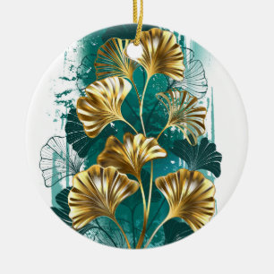 Branch with Golden Leaves Ginko Biloba Ceramic Tree Decoration