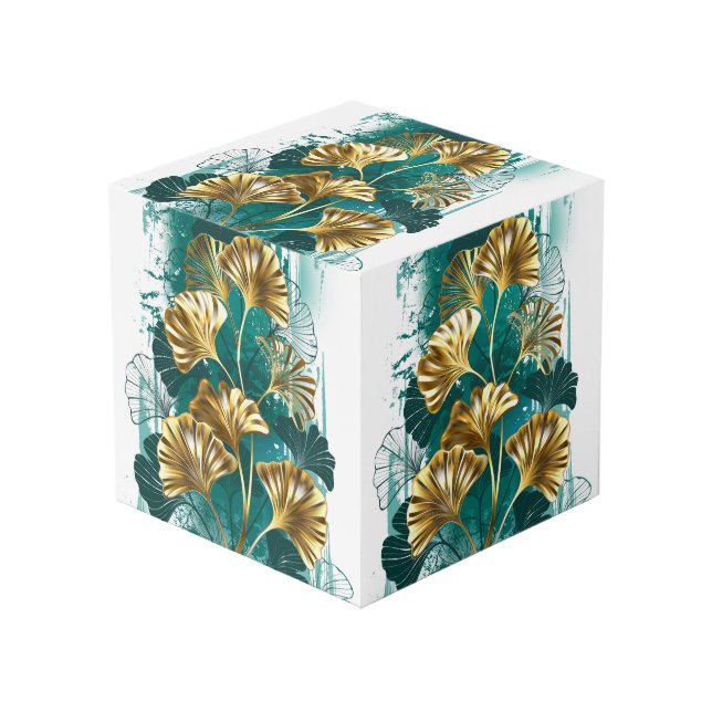 Branch with Golden Leaves Ginko Biloba Cube (Front Angled)