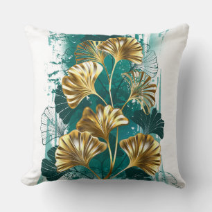 Branch with Golden Leaves Ginko Biloba Cushion