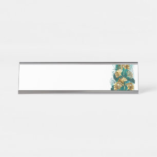 Branch with Golden Leaves Ginko Biloba Desk Name Plate