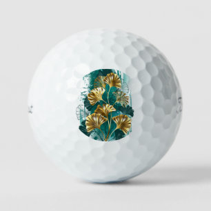 Branch with Golden Leaves Ginko Biloba Golf Balls