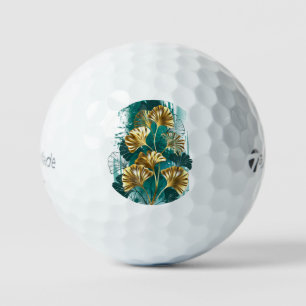 Branch with Golden Leaves Ginko Biloba Golf Balls