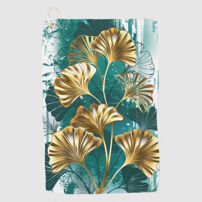 Branch with Golden Leaves Ginko Biloba Golf Towel (Front)