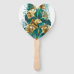 Branch with Golden Leaves Ginko Biloba Hand Fan