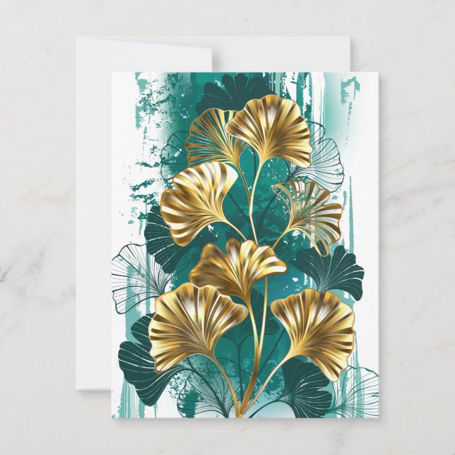 Branch with Golden Leaves Ginko Biloba Holiday Card (Front)