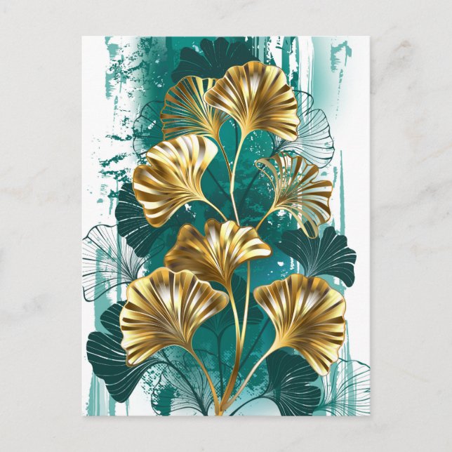 Branch with Golden Leaves Ginko Biloba Holiday Postcard (Front)