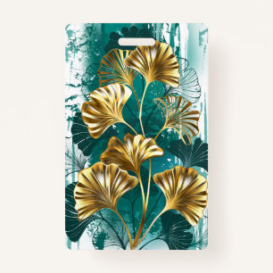 Branch with Golden Leaves Ginko Biloba ID Badge