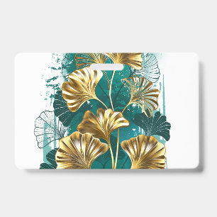 Branch with Golden Leaves Ginko Biloba ID Badge