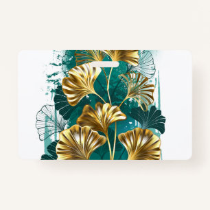 Branch with Golden Leaves Ginko Biloba ID Badge