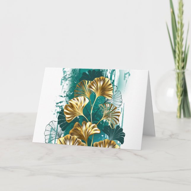 Branch with Golden Leaves Ginko Biloba Invitation (Front)