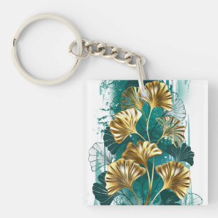 Branch with Golden Leaves Ginko Biloba Key Ring