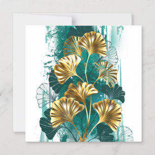 Branch with Golden Leaves Ginko Biloba Magnetic Invitation