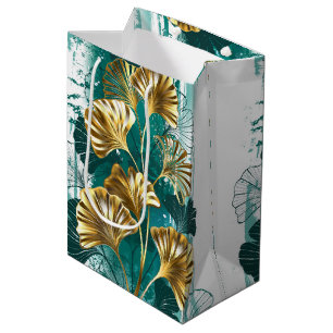 Branch with Golden Leaves Ginko Biloba Medium Gift Bag