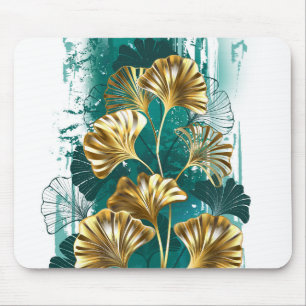 Branch with Golden Leaves Ginko Biloba Mouse Pad