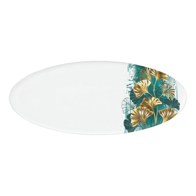 Branch with Golden Leaves Ginko Biloba Name Tag (Front)