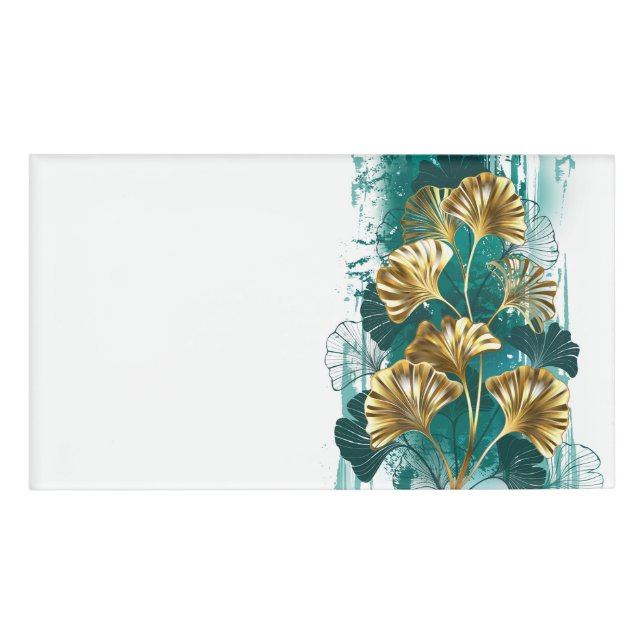 Branch with Golden Leaves Ginko Biloba Name Tag (Front)