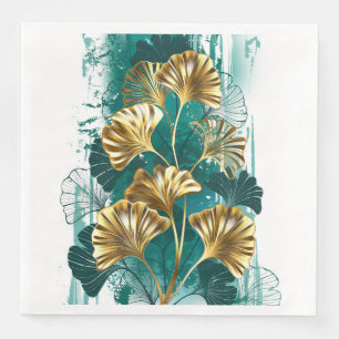 Branch with Golden Leaves Ginko Biloba Napkin