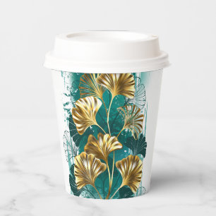 Branch with Golden Leaves Ginko Biloba Paper Cups