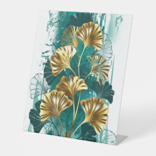 Branch with Golden Leaves Ginko Biloba Pedestal Sign