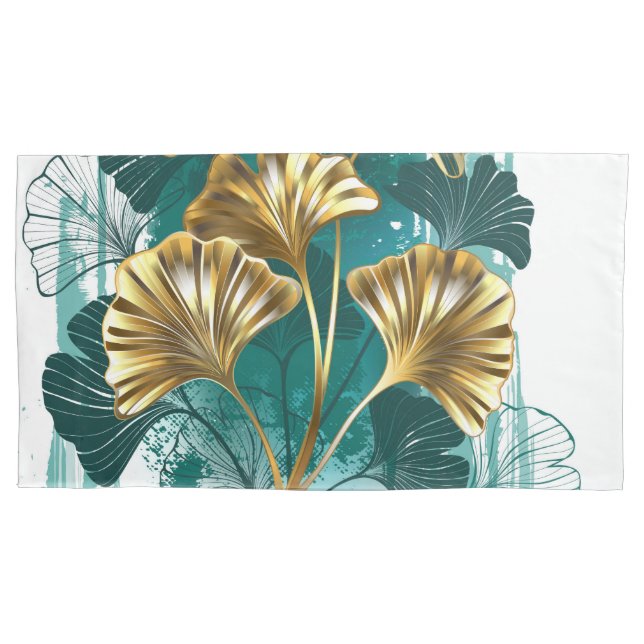 Branch with Golden Leaves Ginko Biloba Pillowcase (Front-Left)