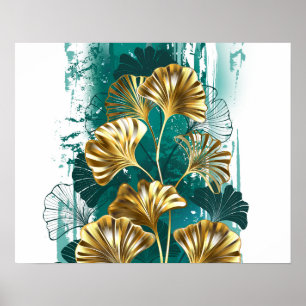 Branch with Golden Leaves Ginko Biloba Poster