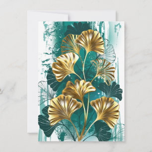 Branch with Golden Leaves Ginko Biloba Save The Date