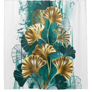 Branch with Golden Leaves Ginko Biloba Shower Curtain