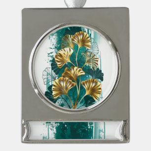 Branch with Golden Leaves Ginko Biloba Silver Plated Banner Ornament
