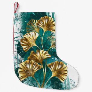 Branch with Golden Leaves Ginko Biloba Small Christmas Stocking