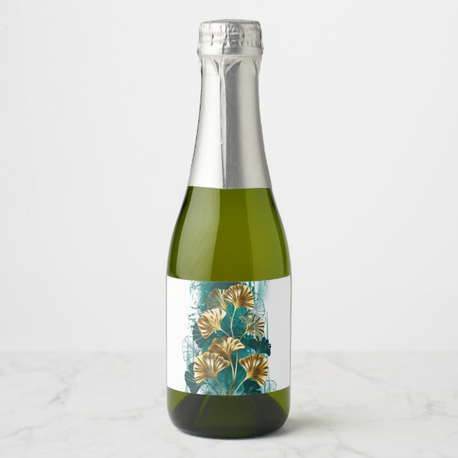 Branch with Golden Leaves Ginko Biloba Sparkling Wine Label (Front)
