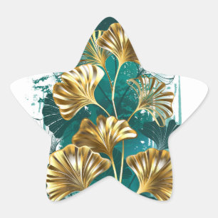 Branch with Golden Leaves Ginko Biloba Star Sticker