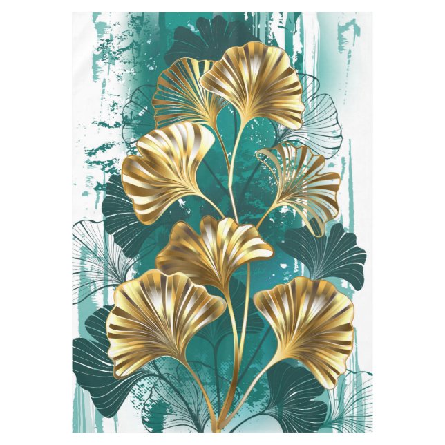 Branch with Golden Leaves Ginko Biloba Tablecloth (Front)