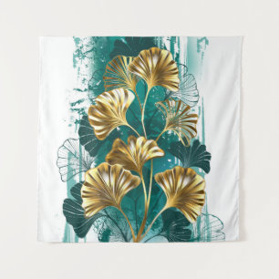 Branch with Golden Leaves Ginko Biloba Tapestry