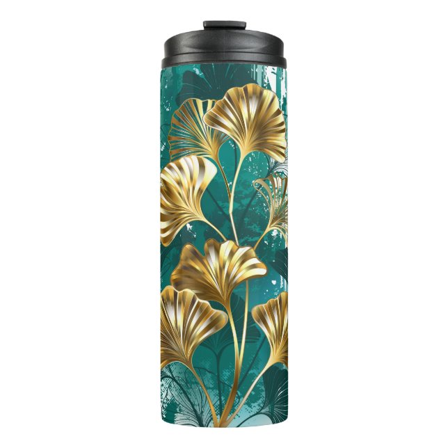 Branch with Golden Leaves Ginko Biloba Thermal Tumbler (Front)