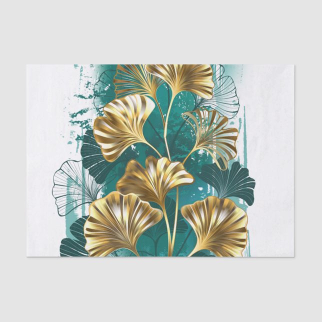 Branch with Golden Leaves Ginko Biloba Tissue Paper (Front)