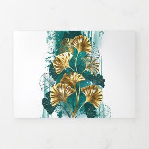 Branch with Golden Leaves Ginko Biloba Tri-Fold Card