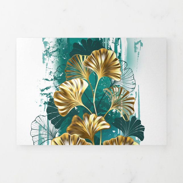 Branch with Golden Leaves Ginko Biloba Tri-Fold Invitation (Cover)