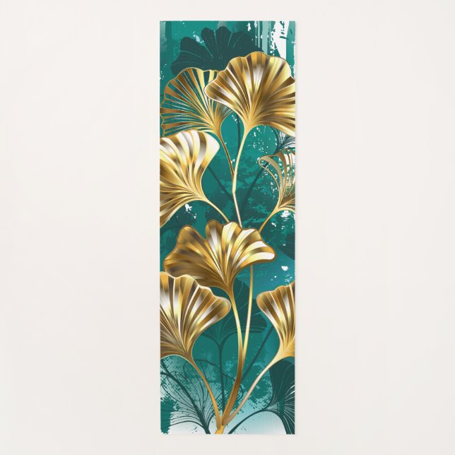 Branch with Golden Leaves Ginko Biloba Yoga Mat (Front)